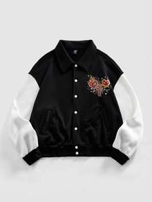 ROMWE MEN Street Life Men's Cross & Heart Print Patchwork Long Sleeve Casual Jacket - Black - View 1