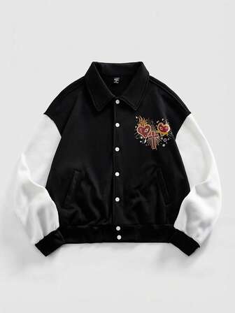 Street Life Men's Cross & Heart Print Patchwork Long Sleeve Casual Jacket