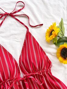 Soleia Áo ba lỗ hở lưng cổ chữ V, chất liệu vải họa tiết màu trắng dành cho nữ, thích hợp cho tiệc tùng, ngày lễ, hẹn hò, ngày lễ tình nhân, trà chiều - Đỏ - Xem 3