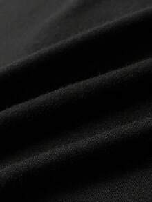 StreetHx 女士夏季V领修身T恤，十字架和翅膀朋克亚文化动漫印花，短袖V领 - 黑色 - 查看 3