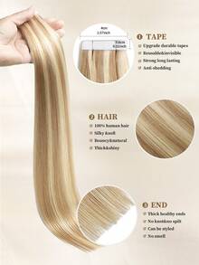 Extensii de păr autoadezive 100% păr uman #P18/613 blond cu șuvițe, stil drept, lungimi de 14-22 inci, extensii mătăsoase, invizibile, fără cusături, calitate superioară, vârfuri groase, extensii de păr uman sănătos, 50g/pachet, pentru păr subțire și uz salon - SP18/613 - Vizualizare 2