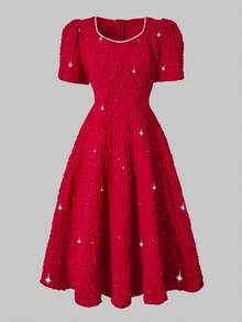 Rochie elegantă din șifon, cu paiete, roșie, cu mânecă scurtă, pentru fete, potrivită pentru petreceri, zile de naștere, Crăciun, versatilă pentru diverse ocazii, primăvară/vară - Burgundia - Vizualizare 6