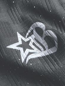 Manfinity EMRG 年轻时尚，街头潮流，酷炫字母五角星印花拉链夹克和裤子休闲套装 - 灰色 - 查看 4