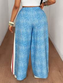 Maweii Pantaloni largi pentru femei, mărime plus, casual, pentru festivaluri de muzică, de zi cu zi, versatil, cu imprimeu în culori contrastante, material textil de înaltă calitate, culoare solidă, casual, pentru navetiști - Multicolor - Vizualizare 2