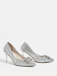 CUCCOO TILAWA Damen Spitze Glitzer Glamour High Heels für Partyanlässe - Silber - Übersicht 4