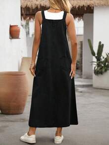 EMERY ROSE Plus Size Loose Washed Denim Pinafore Dress - Black - View 2