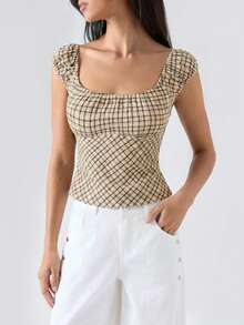 LYSMO 女士简约时尚休闲日常衬衫 - 卡其色 - 查看 5