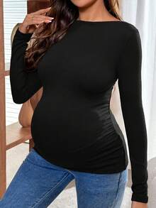 SHEIN 孕妇休闲日常柔软T恤 - 黑色 - 查看 4