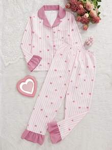Bộ 2 áo khoác cardigan dài tay họa tiết sọc và trái tim cho bé gái, đồ mặc nhà thoải mái và dễ chịu - Nhiều màu - Xem 4