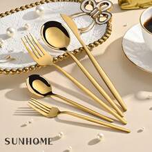 Cirelle Bộ dao dĩa mạ vàng 30 món - Dành cho 6 người, Bộ dao dĩa cao cấp bằng thép không gỉ, Thích hợp cho đám cưới và các dịp lễ kỷ niệm, Quà tặng tân gia lý tưởng - Nhiều màu - Xem 8