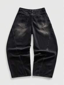 ROMWE MEN Goth Men's Slogan Print Distressed Casual Flared Jeans - Black - View 10