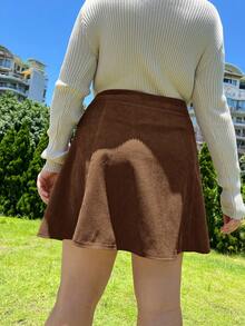 SHEIN EZwear Plus High Waist Single Breasted Corduroy Skirt, For Winter