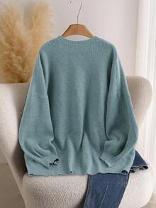 SHEIN CURVE+ Áo len cardigan dệt kim gân hở vai cỡ lớn cho nữ, áo dài tay - màu xanh lá - Xem 2