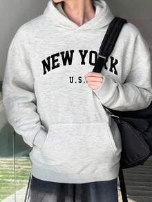 SHEIN Mirajuku 青少年男孩简约纯色浅灰色连帽衫搭配休闲宽松夹克