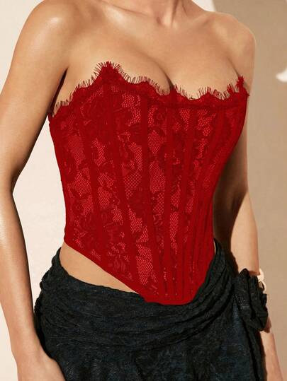 SHEIN BAE Top de encaje de unicolor para vacaciones de verano en la playa, adecuado para citas diarias, salidas nocturnas, discotecas, fiestas, reuniones, fiestas de cóctel, fiestas en la piscina, ropa de vuelta al colegio, ropa de temporada escolar, ropa de vacaciones, ropa de oficina, ropa de commuting, top de corsé