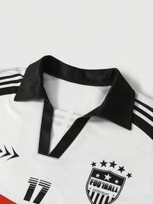 ROMWE MEN Men's Striped Numeral Print Short Sleeve Casual Commuter Polo Shirt - Multicolor - View 3