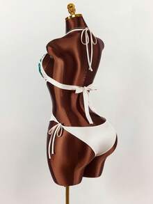 Amplova Y2k Women's Fashionable Sexy Eagle Print Backless Halter Bodysuit Rugby Triangle Cup Eagle Slogan Print Cutout Cross Straps High Waist Cutout Mini Jumpsuit - Army Green - View 2