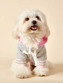 PETSIN 1pc 23 Letter Printed Pet Coat, Gray And Pink, Thick And Warm Pet With Hat - Multicolor - View 4