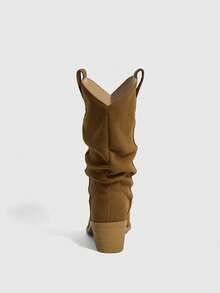 Maija 女士尖头褶皱休闲时尚粗跟中筒靴 - 卡其色 - 查看 3
