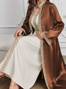 Al Najma Váy chắp vá ren thấm nước dành cho nữ kèm áo khoác ngoài, trang phục thời trang Hồi giáo Abaya mặc thường ngày/lễ hội/tụ tập/du lịch - Màu nâu  Mocha - Xem 1
