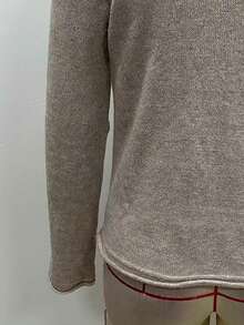 SHEIN LUNE 新款女士高领仿羊毛套头毛衣，罗纹针织内搭，适合秋冬季穿着的针织套头衫 - 卡其色 - 查看 3