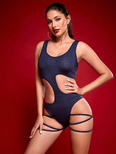 Menodora SHEIN Sport Women's Sexy Snake Skin Print Hollow Out Bodysuit, Dance Costume Women Pole Dance Clothes Activewear