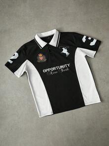 Aesthetic Post 男士简约印花翻领Polo衫 - 彩色 - 查看 1