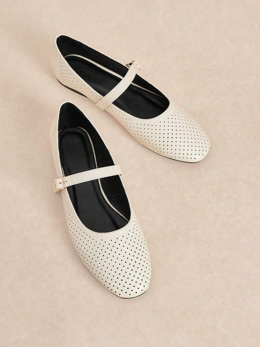 Rosivie 女士黑色芭蕾平底鞋，春秋季时尚鞋 - 米色 - 查看 1