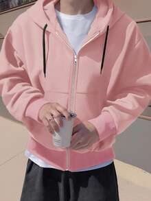 Claim Dot Plus Size Men's Casual Cardigan, Solid Color, Minimalist Design For Everyday Wear - Pink - View 3