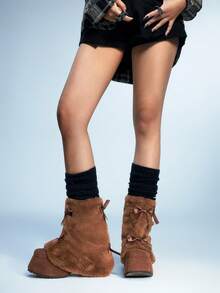 Sugerpunk 女士人造毛皮蝴蝶结装饰厚底中筒靴 - 棕色 - 查看 7