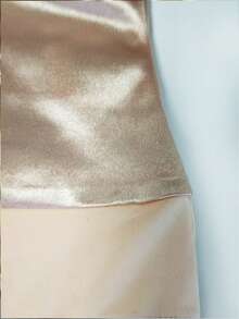 SHEIN Franclia 闪亮弹力装饰纽扣优雅性感连体衣，女士缎面垂褶上衣，金色连体衣，女士上衣，优雅金色吊带背心，女士优雅上衣 - 杏色 - 查看 6