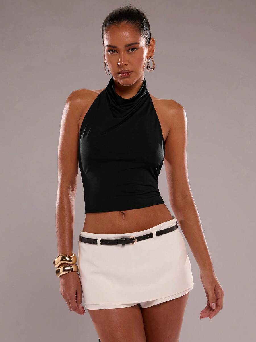 SHEIN BAE Women's Solid Color Minimalist Backless Camisole,Summer Top - Black - View 1
