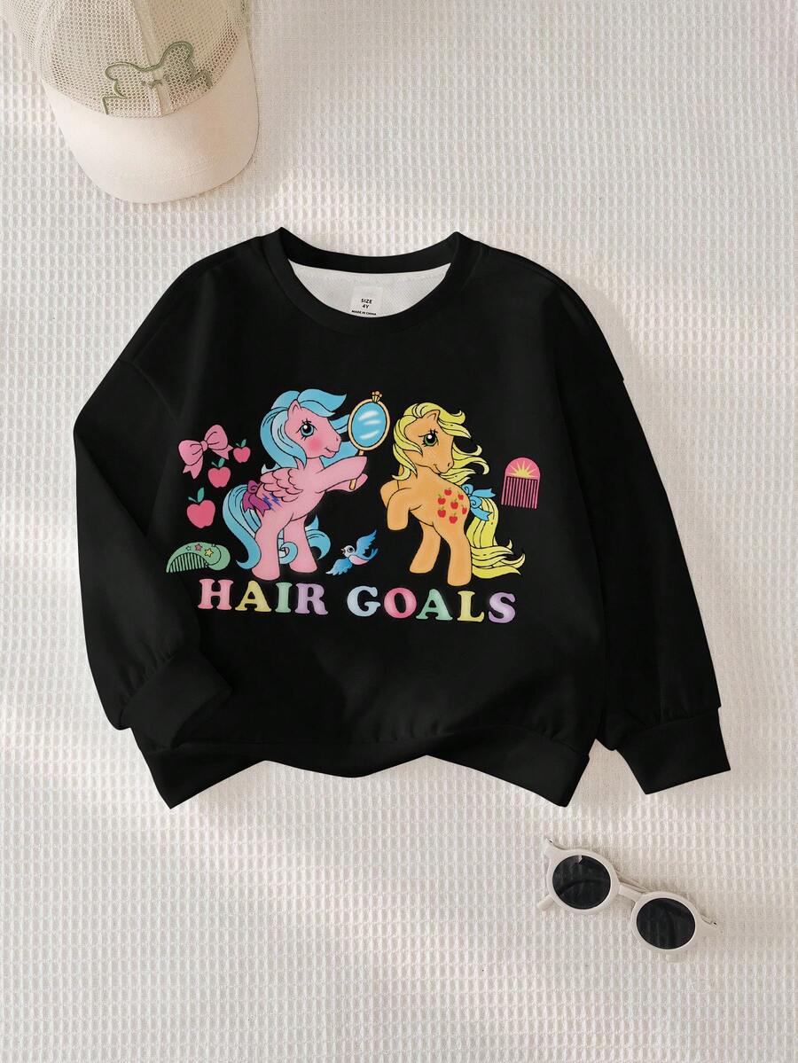 My Little Pony X SHEIN 女童秋季休闲小马印花卫衣 - 白色 - 查看 1