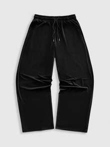 ROMWE MEN Street Life Pantalones de chándal casuales y holgados para hombres con decoración de rhinestones - Negro - Ver 2