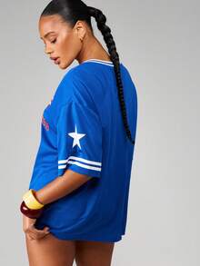 MISSGUIDED 女士超大款波多黎各橄榄球球衣V领短袖露脐上衣，饰有23号和花卉贴花细节，性感 - 彩色 - 查看 3