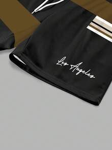 Manfinity Homme 男士洛杉矶印花圆领短袖T恤和抽绳短裤两件套，休闲户外简约男士两件套休闲短裤套装，男士两件套服装，男士服装，男士礼物，男士服装 - 彩色 - 查看 5