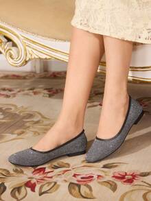 CUCCOO TILAWA Women's Fashionable & Elegant Rhinestone Embellished Flats, Suitable For Commuting Valentine's Day - Grey - View 2