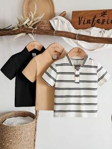 SHEIN Vintaside Kids Bộ 3 áo thun tay ngắn phong cách tối giản màu trơn cho bé trai, đen, trắng, xám carbon, thời trang và đa năng, thích hợp cho các hoạt động vui chơi ngoài trời, giải trí tại nhà, thể thao và thể hình, tiệc tùng, v.v. - Nhiều màu - Xem 3