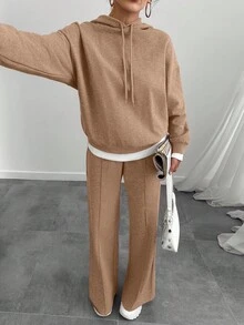 Conjunto de dos piezas de sudadera y pantalón de chándal oversize de color gris jaspeado para mujer - Beis - Ver 6