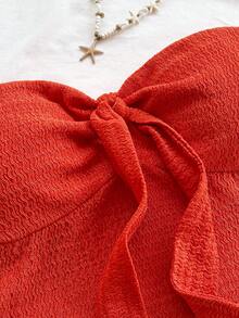 Soleia 女士度假纯色打结露脐抹胸上衣和印花短裤休闲两件套 - 彩色 - 查看 4