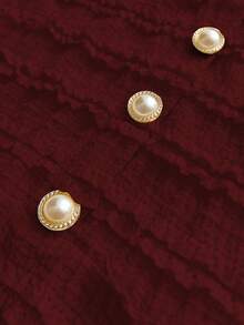 Elenzga Áo sơ mi du lịch đi làm thường ngày xuân/hè/thu mới cỡ lớn dành cho nữ, vải có họa tiết, viền bất đối xứng, tay chuông, thiết kế trang trí kim loại bên hông, mùa thu - Màu đỏ tím - Xem 7