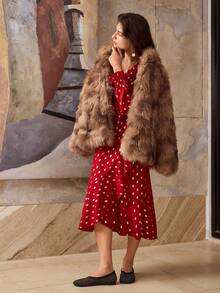 Hansera Damska sukienka maxi z falbanką w groszki, z bufiastymi rękawami i dekoltem w serek, idealna na Walentynki, elegancką, randkową, codzienną, w stylu retro - Czerwony - Zobacz 5