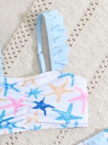 Maiô Estampado para Meninas Jovens, Acabamento Franzido, Conjunto de 3 Peças Maiô Infantil Roupa de Banho Infantil Conjunto de Maiô Bikini de 3 Peças Conjunto de Maiô de 3 Peças Roupas de Banho 3 Peças Conjunto de Verão de 3 Peças Conjunto de Saia de Natação para Meninas Conjunto de 3 Peças de Natação para Meninas Férias Conjunto de 2 Peças de Férias para Meninas Roupa de Banho de Verão 2026 para Crianças Roupa de Banho Combinando com a Família Roupa de Banho para Festa na Praia Maiô para Férias Conjunto de Maiô Estampado de Estrela do Mar para Meninas Roupa de Banho para Bebês e Meninas Jovens Maiô para Meninas de 4 a 7 Anos Roupa de Banho para Meninas Pequenas Roupas de Meninas para Cruzeiro Roupas de Meninas para o Bottom do Mar Maiô para Bebê Menina Maiô para Bebê Menina Bottom do Mar - Azul - Visão 3