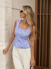 Pariaura Nueva blusa elegante francesa para mujer: diseño de bloque de color con bordado de corazón a rayas, elemento de lazo en la espalda abierta, creando un aspecto llamativo de prenda exterior - Azul - Ver 2