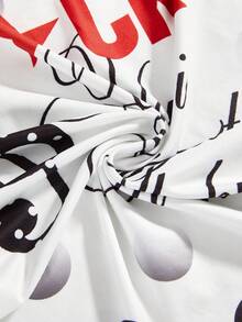 ROMWE J-Fashion Spring/Summer Kawaii Cute Relaxed Playful Music Note Print Women T-Shirt - Black and White - View 4