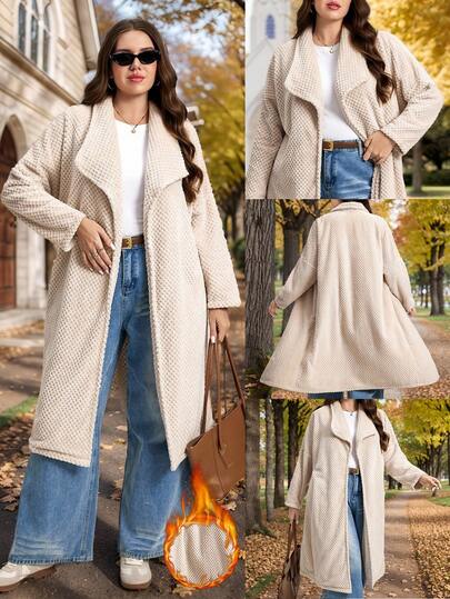 SHEIN LUNE Casual Street Vintage Plaid Mid-Length Women Regular Jacket, Autumn/Winter Plus Size Winter Clothes Fall Clothes Plus Size 8xl Women Clothes Winter Cardigan Plus Size Women's Long Fleece Jacket