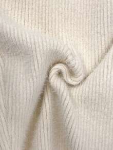 SHEIN EZwear 女士纯色喇叭裤腿打结针织裤，秋冬季款 - 杏色 - 查看 7