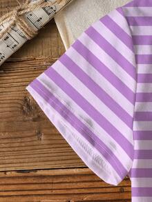 SHEIN | PAW Patrol Áo thun tay ngắn cổ tròn họa tiết sọc và hoạt hình cho bé gái - trắng - Xem 6