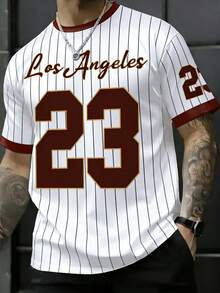 Manfinity EMRG Áo thun nam cổ tròn kẻ sọc cổ điển in số 23 - Nhiều màu - Xem 5