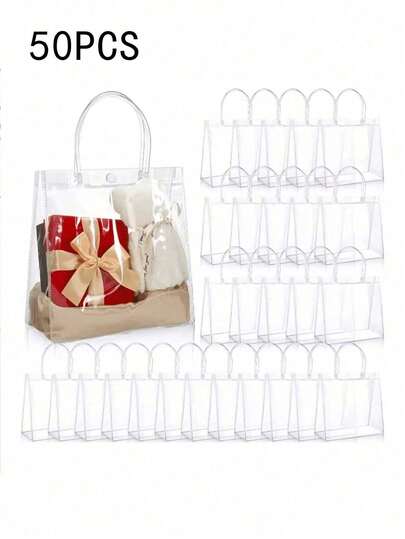 50 piezas Juego de bolsas de regalo transparentes de PVC a prueba de agua, 10 piezas, perfectas para regalos de bodas, fiestas y festivales de damas. Bolso transparente aprobado para estadios, ideal para conciertos, eventos deportivos y festivales. Bolsa transparente y a prueba de agua perfecta para verano, vacaciones y playa, bolsas de regalo de Navidad.